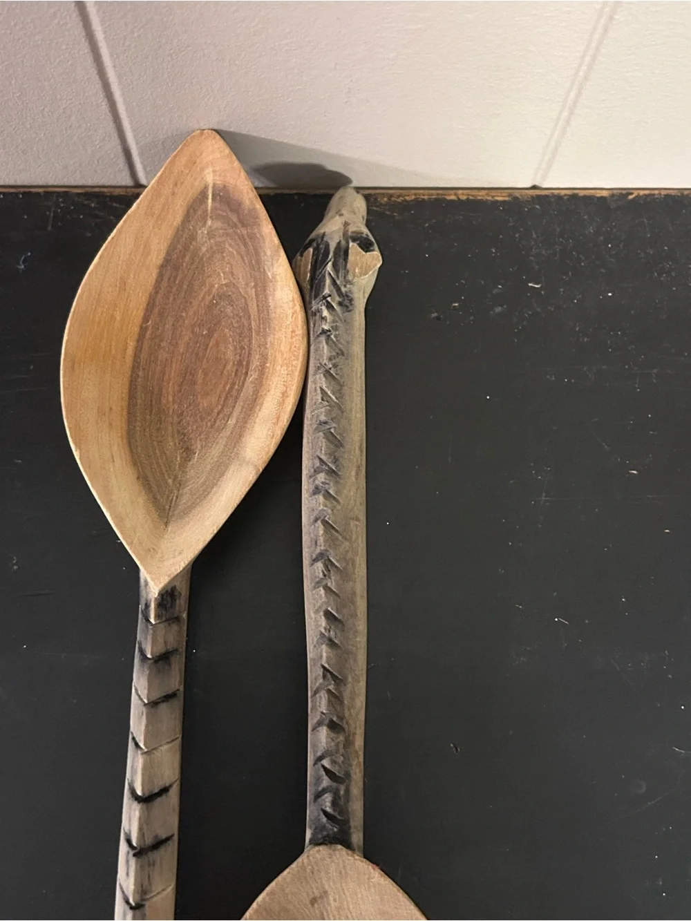 Handcrafted Brown Carved Wooden Serving Spoons - Rustic Home Dining
